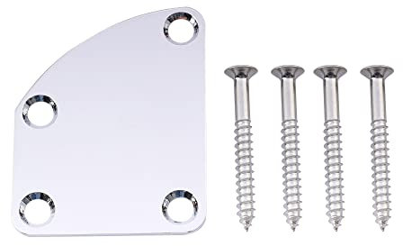 Musiclily 4 Hole Curved Guitar Neck Plate for Strat Tele Electric Guitar or Bass,Chrome