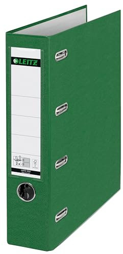 Leitz Plastik-Doppelordner mit zwei Mechaniken A4, Grün, 8,2 cm Rückenbreite, PP-laminierter Einband, 2 x für Format A5 quer, 10120055