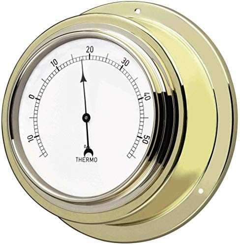 TFA Dostmann Analoges Thermomter Maritim, 19.2015, aus Messing, Kontrolle der Raumtemperatur, goldfarbend, L 140 x B 56 x H 140 mm