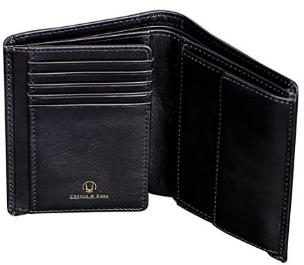 Cronus & Rhea® | Luxus Geldbörse mit Münzfach aus exklusivem Leder (Charon) | Geldbeutel - Brieftasche - Portemonnaie - Geldklammer | Echtleder | Mit eleganter Geschenkbox | Herren (Schwarz)