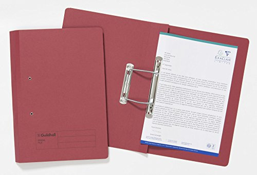 Exacompta - Ref 346-REDZ - Guildhall - Document Spiral Files, 285gsm Medium Weight Spring Manilla, 355x250mm, Metal Spring Mechanism, Blue Angel Certified - Red, Pack of 25
