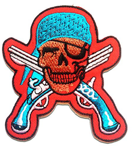 Catch the Patch Pistolen Waffen Revolver Pirat - (Größe: 8,5 x 9,4 cm) – Stickpatch – Ideal für Kutte, Rockerjacke, Jeansweste, Kleidung & Accessoires – Robuster Patch für Erwachsene