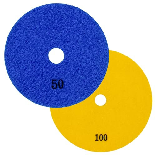 Diamant-Schleifpad Set für Trockenschliff D = 100 mm Körnung 50 und 100 Klettaufnahme Spar-Set für Naturstein Kunststein Granit, Marmor Glas Keramik und Fliesen