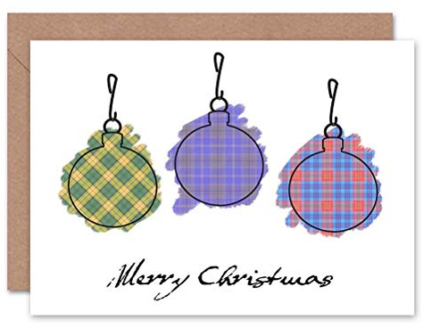 Wee Blue Coo CARD CHRISTMAS XMAS MERRY TREE BAUBLES TARTAN GIFT
