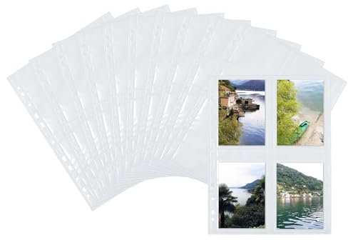 HERMA 7560 Fotohüllen für Ordner, 250 Stück, 9x13 cm, 4 Fächer geteilt, beidseitig bestückbare Fotophan Fotosichthüllen Sammelhüllen Postkartenhüllen Prospekthüllen mit Eurolochung, weiß