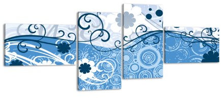 wandmotiv24 Leinwandbild Laura LW94 Wandbild, Bild auf Leinwand, 4 Teile, 100x45cm, Kunstdruck Canvas, XXL Bilder, Keilrahmenbild, fertig aufgespannt, Bild, Holzrahmen, Abstrakt, blau, Floral,