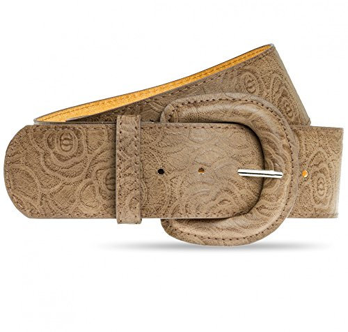 Caspar GU295 breiter Damen Taillengürtel mit großer Schnalle, Farbe:schlamm, Gürtelgröße:85 [für Körperumfang 84-92 cm]