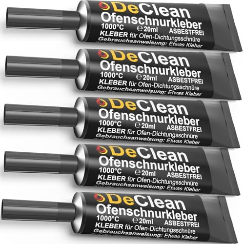 DeClean 5 x feuerfester Kleber für Kamin, Schamottstein und Dichtung - hitzebeständig bis 1000°C - Hochtemperatur Ofenschnurkleber für Dichtschnur, Dichtband