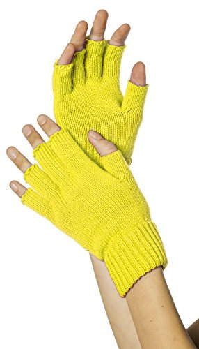 Handschoenen vingerloos gebreid uni neon-geel