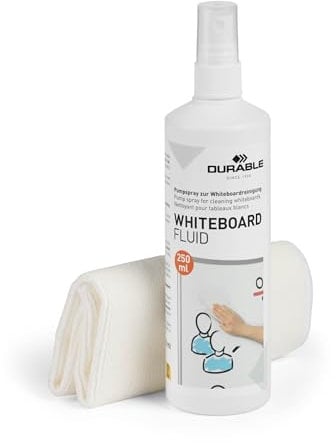 Durable Streak-Free Whiteboard Cleaning Kit with Spray and Microfiber Cloth, White Board Cleaner, Eraser, Conditioner and Renovator, 250 ml Fluid