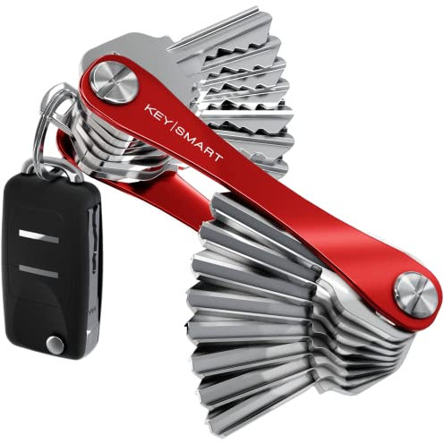 KeySmart - Porte-clés compact et organiseur de trousseau à clés (jusqu'à 22 clés, Rouge) - Organisateur range clefs