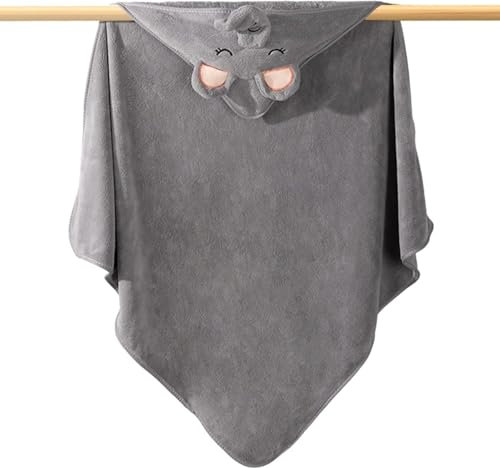 Lexikind Kapuzenhandtuch Baby kuscheliger Bademantel aus Frottee oder Mikrofaser | Babyhandtuch mit Kapuze | lustiges Kapuzenbadetuch (Elefant)