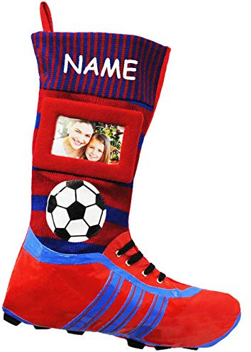 alles-meine.de GmbH 1 Stück XL Foto Filzstrumpf - 3-D Effekt - Fußballschuhe - ROT/BLAU - mit austauschbaren Foto - incl. Name - 45 cm - Fotosocke - Deko - Stollenschuh..