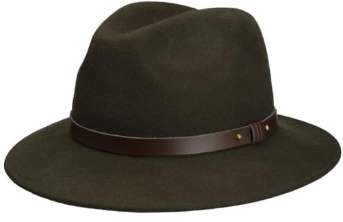 LIERYS Rollhut Herren Filzhut mit Lederband Wasserabweisender Wollfilzhut Rollbarer Traveller breite Krempe Hut Sommer Winter Regen Oliv XL (60-61 cm)