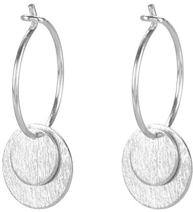 PERNILLE CORYDON Creolen Silber 925 - Damen Ohrringe DOUBLE COIN mit je zwei runden Plättchen-Anhängern Ø 15 mm - mit Schmuck/Geschenk-Box - E002s