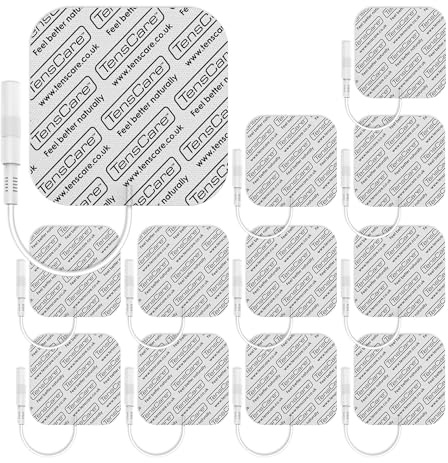 TensCare Electrodos TENS EMS Reutilizables 50x50 mm Pack 12 | Almohadillas adhesivas hipoalergénicas con conector pin de 2 mm para dispositivos TENS y EMS.