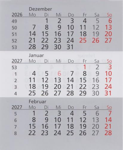 HiCuCo Ersatz-Kalenderblätter für 2 Jahre (2027 + 2028) - passend für 3-Monats-Tischkalender Stehkalender Aufstellkalender TypW (TypW1 und TypW2)