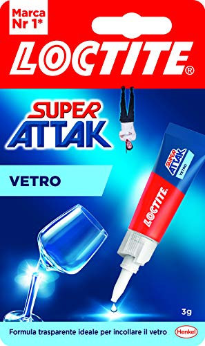Loctite Super Attak Vetro, Colla per vetro di alta qualità, Adesivo istantaneo per vetro, Colla trasparente facile da usare, durevole e riutilizzabile, 1 x 3g
