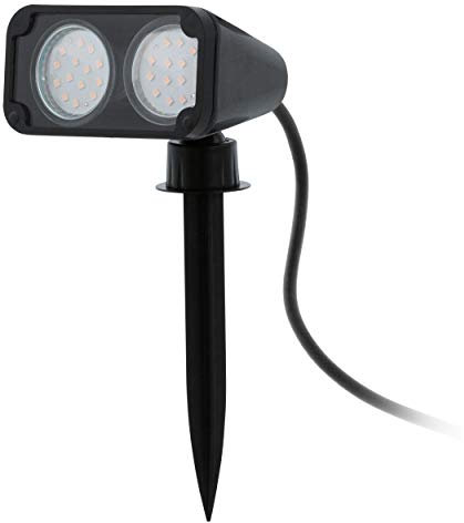 EGLO Erdspießstrahler Nema 1, 2 flammige Außenleuchte, Bodenspießlampe aus Kunststoff, Farbe: Schwarz, Fassung: GU10, IP44