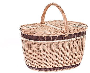 e-wicker24 Picknickkorb aus Weide Weidenkorb mit dem Deckel großer Aufbewahrungskorb für Obst und Gemüse Proviantkorb Essenskorb Ausflugskorb geflochten (42x32 H24/40, Natur)