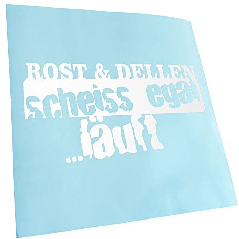 Kiwistar - Autoaufkleber - Weiß - 20x10cm Rost Dellen läuft! Ratte Oldschool - Heckscheibe Auto Aufkleber wetterfest für Kfz LKW Mofa Truck - Sticker außen selbstklebend Tuning Zubehör für Fenster