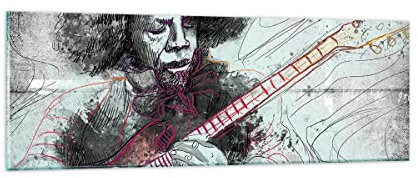 Panorama Bilder auf Glas Lied Gitarre Künstler Instrument Glasbild 90x30cm Wandbilder Dekoration Wohnzimmer Schlafzimmer Küche Klein Wanddeko Bild im Glas Wand Kunstdruck Art Modern GAB90x30-2559