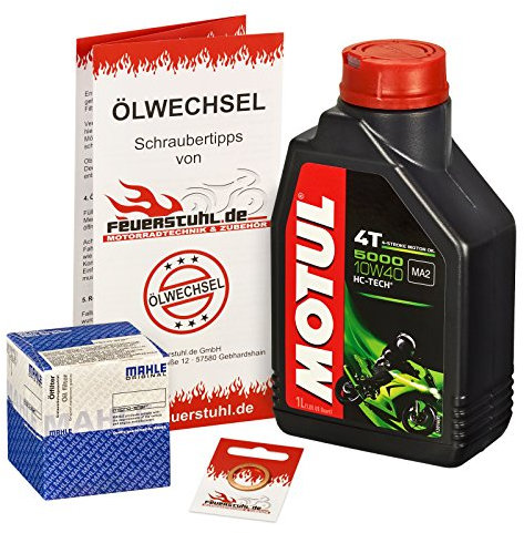 Motul 10W-40 Öl + Mahle Ölfilter für Suzuki GZ 125 Marauder, 98-13, AP - Ölwechselset inkl. Motoröl, Filter, Dichtring
