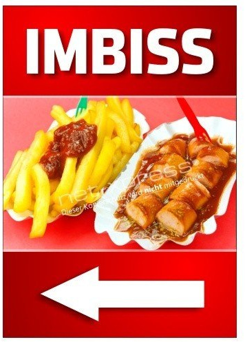 net-xpress Imbiss-Plakat mit Hinweispfeil Links A1, Werbeplakat Poster Kundenstopper