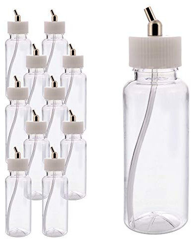 Master Airbrush TB-009 leere Kunststoffflaschen mit 30° Abwärtswinkel-Adapterdeckel, passend für Airbrush-Pistolen mit Dual-Action-Siphonzufuhr, Verwendung mit Master-Dachshaar-Paasche-Iwata, 100 ml, 10 Stück