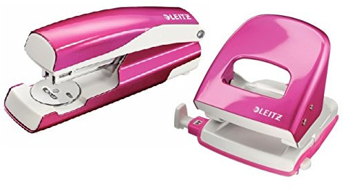 Esselte Leitz Locher NeXXt 5008 und Heftgerät NeXXt 5502 im Set (Set: Locher Heftgerät, pink metallic, 1)