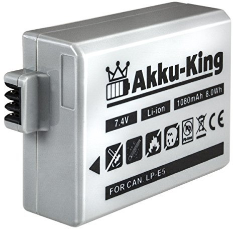 Akku-King Akku kompatibel mit Canon LP-E5 Li-Ion 1080mAh - für EOS 450D, 500D, 1000D, Rebel Kiss X2, Rebel XS, Rebel T1i