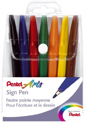 Pentel Sign Pen S527 Etui mit 7 Filzstiften fein Acrylfarbe 7 Farben