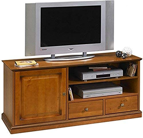ACTUAL DIFFUSION Grand Meuble TV sur roulettes plaqué Merisier, Bois, 46,5x134,5x58,5 cm