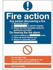 Fire Action avis de panneau de sécurité plaque Poster L'Affichage Commercial 300 x 200 mm