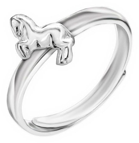CLEVER SCHMUCK Silberner Kinder Ring mit springendem Pferd glänzend STERLING SILBER 925 universell einstellbare Größe für Mädchen im Etui rosa