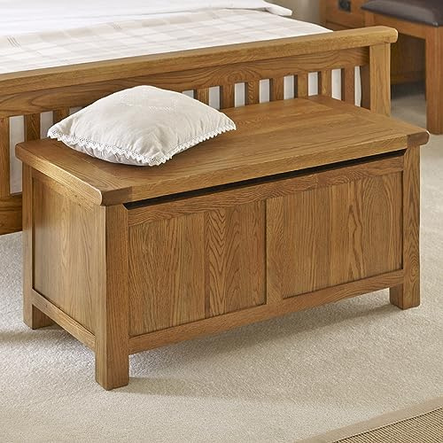The Furniture Market Rustic Oak Blanket Box – Storage Chest, Durable Solid Oak, Perfect for Bedding, Throws and Linen, Ideal for Bedrooms, Living Rooms & Hallways - H 485mm x W 1000mm x D 500mm