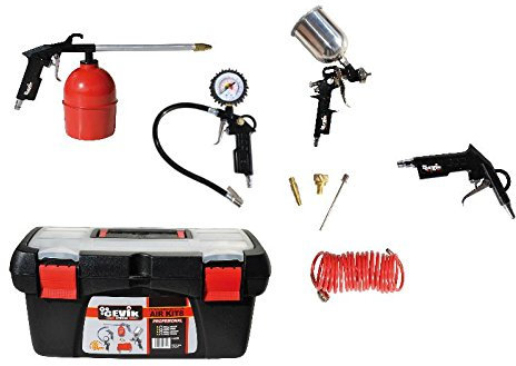 Cevik CAKIT8PRO - Kit aerográfico para compresor. 8 piezas: pistola de pintar, de petrolear, soplador, inflador, espiral 5 mt.y 3 boquillas