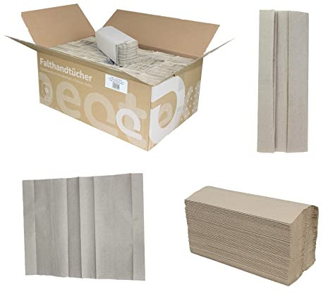 Recycling-Papierhandtücher/Falthandtücher | 1-lagig | 24,5x32 cm | plastikfreie Verpackung | Krepp | C-Falz | für alle gängigen Spender | Blauer Engel | Lieferumfang: 24x152=3648 Tücher im Karton
