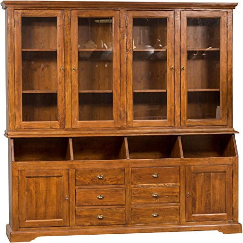 Biscottini Buffetschrank Holz massiv Made in Italy - Vitrinenschrank Vintage 230x50x226 cm - Küchenbuffet buffetschrank landhausstil - Wohnzimmer möbel