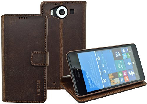 Microsoft Lumia 950/Lumia 950 Dual-SIM | Suncase Ordinateur Portable Style (Slim fit) Étui en Cuir Étui en Cuir Housse Coque Case Étui avec Fonction Support et Compartiment Carte