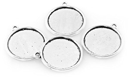 Vintageparts 4 Schlichte Fassungen in antik silberfarben, für 20 mm Cabochons, DIY-Schmuck