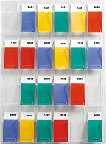 helit H6259502 - Wanddisplay „the clearly“ 24 Taschen, 1/3 DIN A4 hoch, glasklar | Glasklarer Prospekthalter Wand, 104,5 x 77 x 5,2 cm