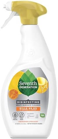Seventh Generation Disinfecting Spray Multi Purpose Cleaner Lemongrass Citrus Disinfectant Cleaner 26 oz (Packaging May Vary)
