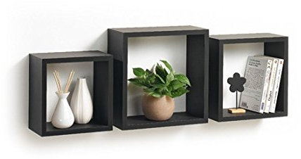 Homéa, Set de 3 Cubes Gigognes MDF 23/26,5/30 cm Noir