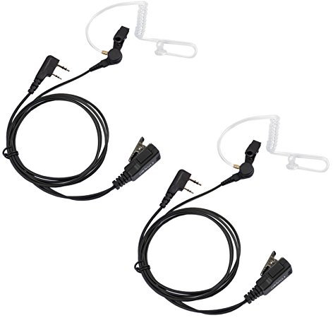 COODIO 2 x Radio Cuffia 2-Pin Microfono con Auricolare [Tubo Acustico] Headset la Sicurezza e Bodyguard per Kenwood Baofeng UV-5R, UV-82 Midland Wouxun Ricetrasmittente