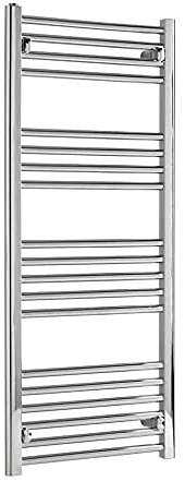 Bray Straight Heated Towel Rail/Warmer/Radiator, Chrome - Central Heating. Round Tube, 25mm Bars, High Output, 1200 x 500
