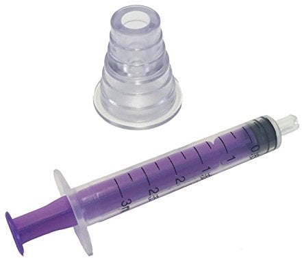 24 X 3ML QUALICARE ORAL ENTERNAL MEDICINE BABY ELDERLY DOSAGE NON-STERILE LATEX FREE DISPOSABLE PURPLE SYRINGES WITH BOTTLE ADAPTER