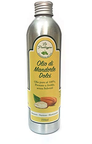 La Piantaggine Mandelöl, reines kaltgepresstes Mandelöl, 250 ml, Flasche aus Aluminium, 100 % natürliches Produkt