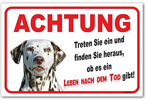 AdriLeo Schild - Vorsicht Dalmatiner braun/weiß - Leben nach dem Tod - (15x20cm) / Achtung Hund Wachhund deutscher Hund robust langlebig UV-beständig wetterfestes Warnschild