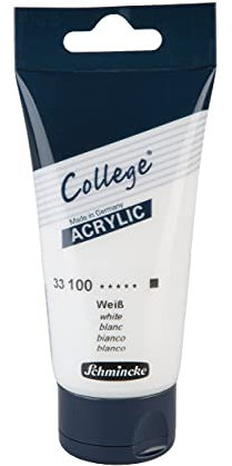 Schmincke - College Acrylic, Weiß in 75 ml-Tube, 33100013, Acrylfarbe mit Künstler-Pigmenten in hoher Konzentration, deckend und lasierend, lichtecht, seidenmatt